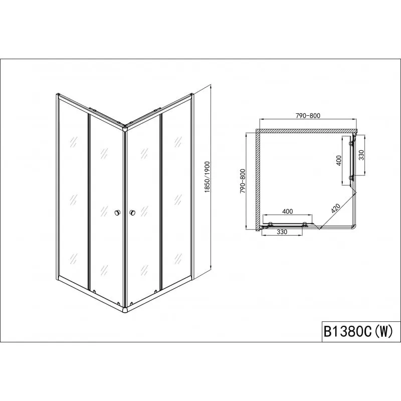 pravokutna tuš kabina kutni ulaz krom 79-80x79-80x190cm - slika 6