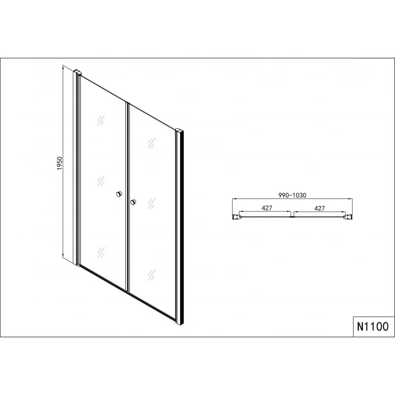 tuš kabina s 2 vrata krom 99-103/195 cm - slika 2