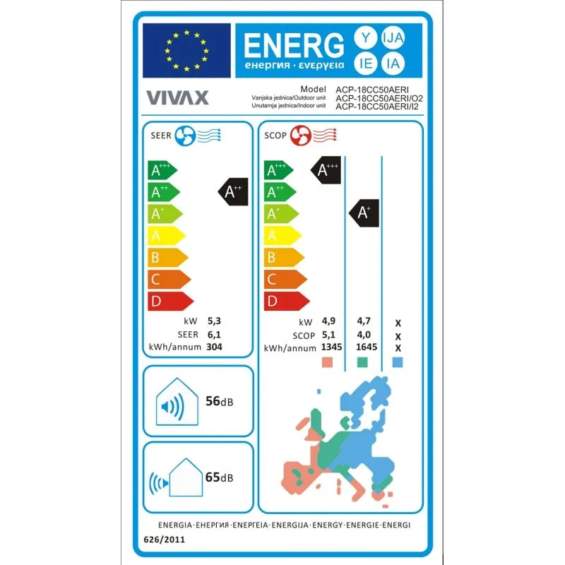 vivax kazetni klima uređaj split sistem acp-18cc50aeri+ r32s - slika 3