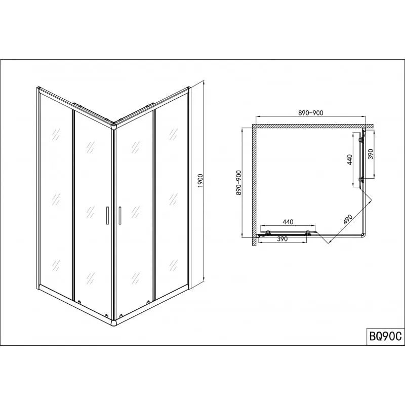 tuš kabina pravokutna kvd90, serija bq 90x90x190 cm, krom s easy clean premazom - slika 2