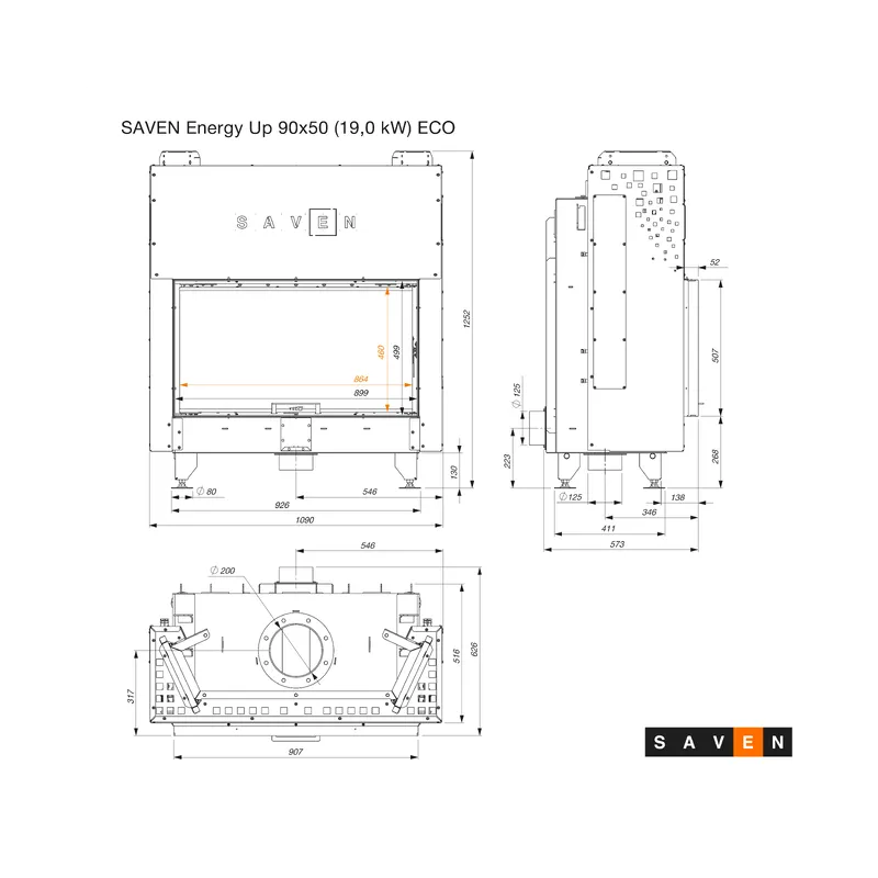 kamin ugradbeni g/saven energy up 90x50 (19,0 kw) eco - bijeli šamot - slika 9