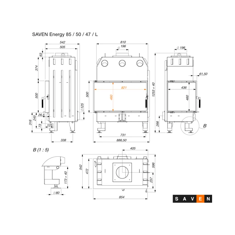 kamin ugradbeni saven energy 85x50x47l (17,0 kw) eco - slika 11