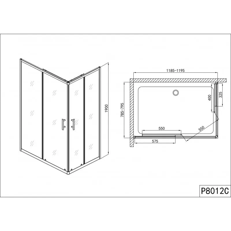 pravokutna tuš kabina 78,5-79,5x118,5-119,5x185cm - slika 5