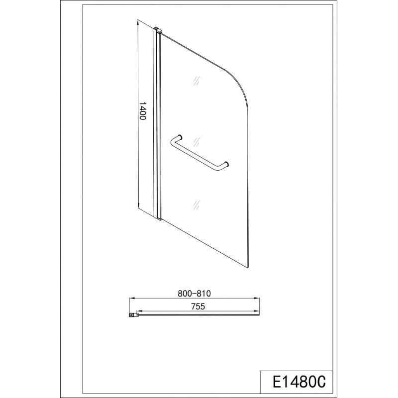 pregradni zid za kadu 80x140cm staklo 6mm - slika 2