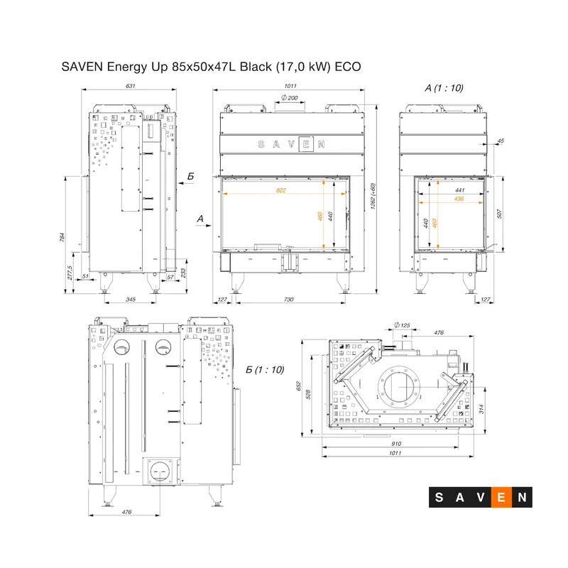 kamin ugradbeni g/saven energy up 85x50x47l (17,0 kw) - crni šamot - slika 10