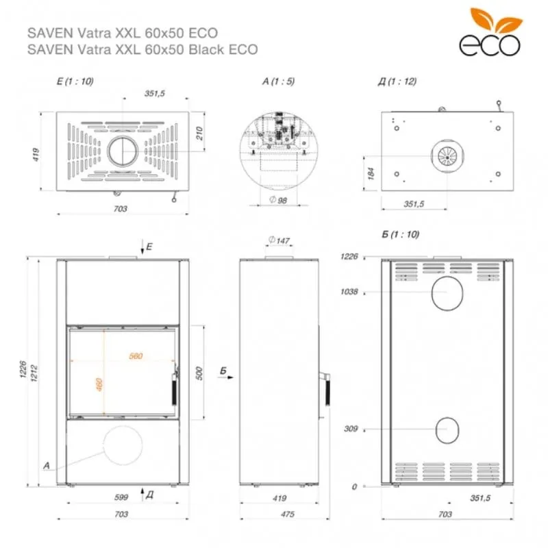 peć na drva samostojeća saven vatra xxl 60x50 black eco (10,2 kw) - slika 15