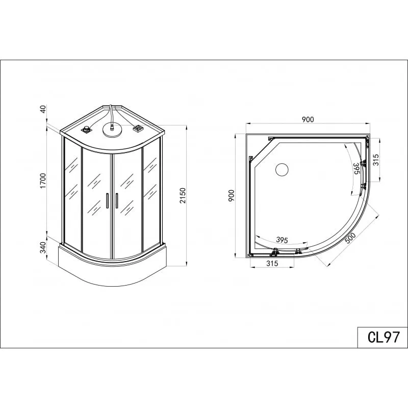 tuš kabina vita 90x90x215cm quick-line - slika 9