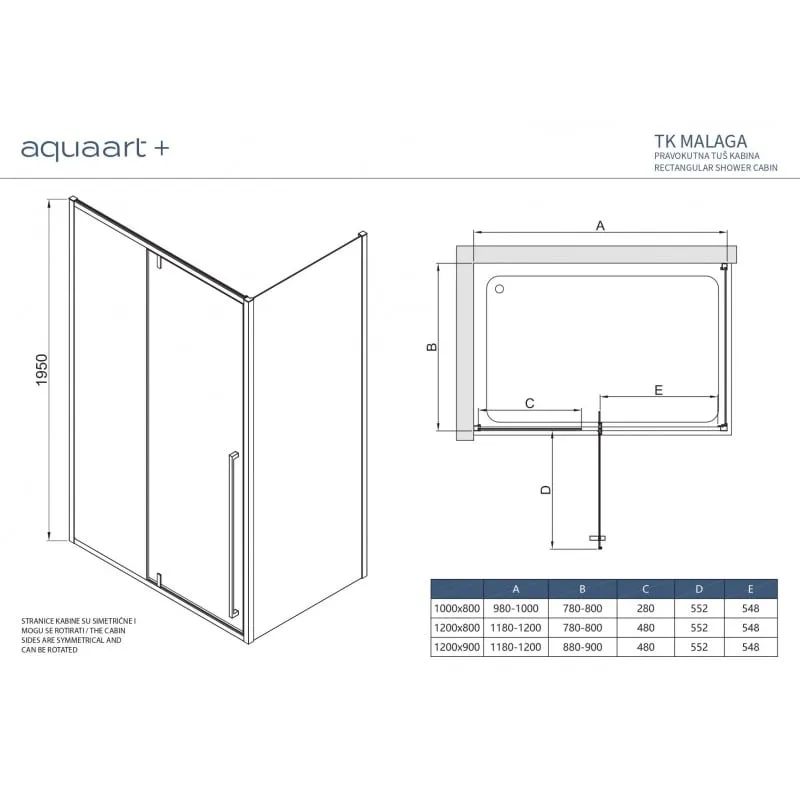 tk malaga 80100 brushed gold pravokutna tuš kabina 80x100x195 cm - slika 2