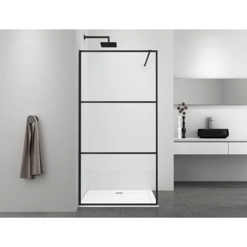 Tuš staklena stijena 90x195cm s crnim okvirom od 3 dijela - Mihovljan, Čakovec