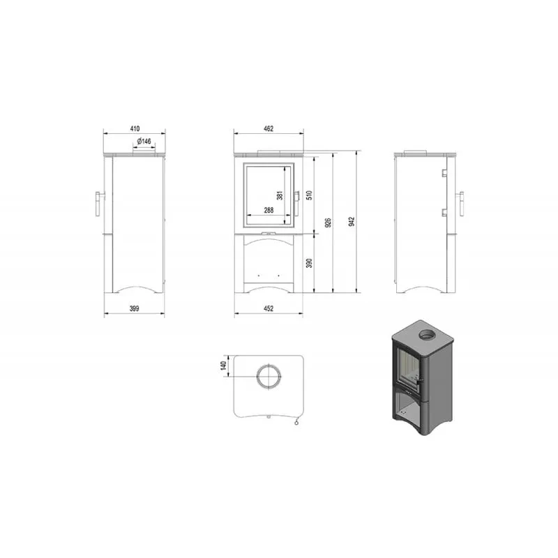 kamin na drva koza k5/s/w - slika 6