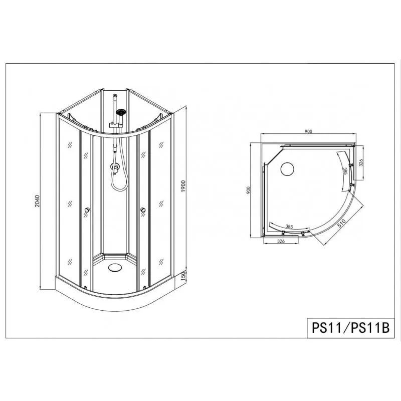 tuš kabina balaton 2 crna 90x90x203cm - slika 5