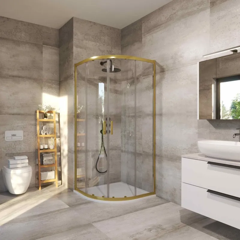 tuš kabina polukružna rapido 90pk brushed gold 90x90x195cm - slika 1