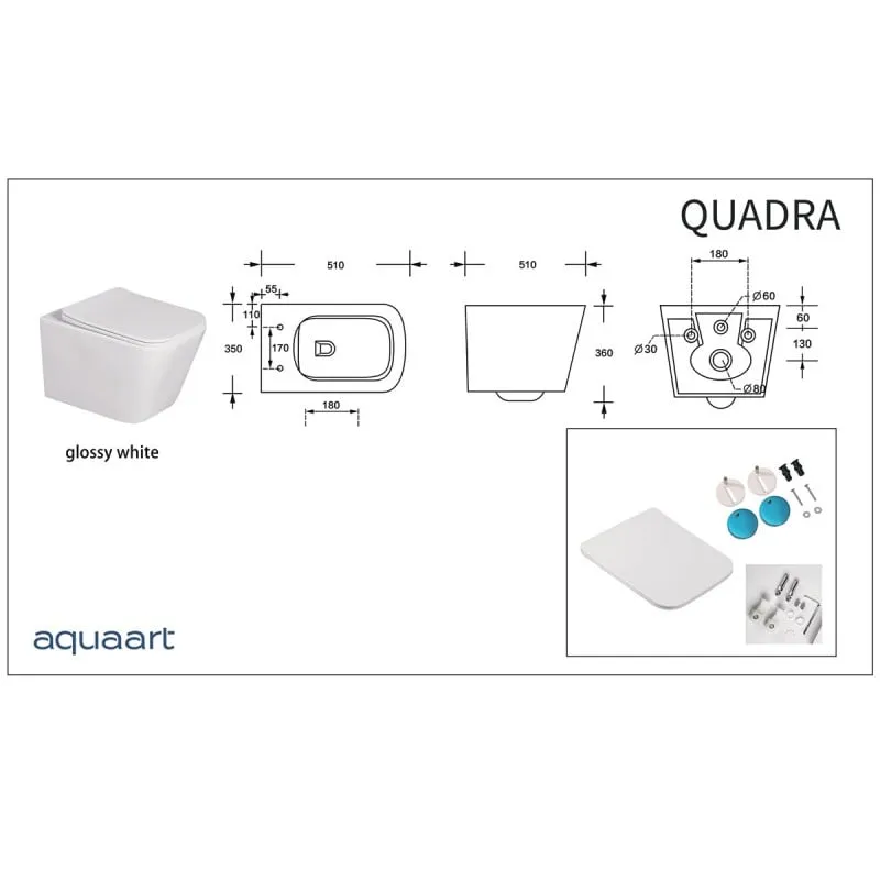 quadra viseća školjka s daskom - rimless 510x350x360 mm - slika 4