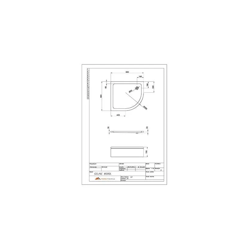 tuš kada celine 8090l 800x900x160mm - slika 2