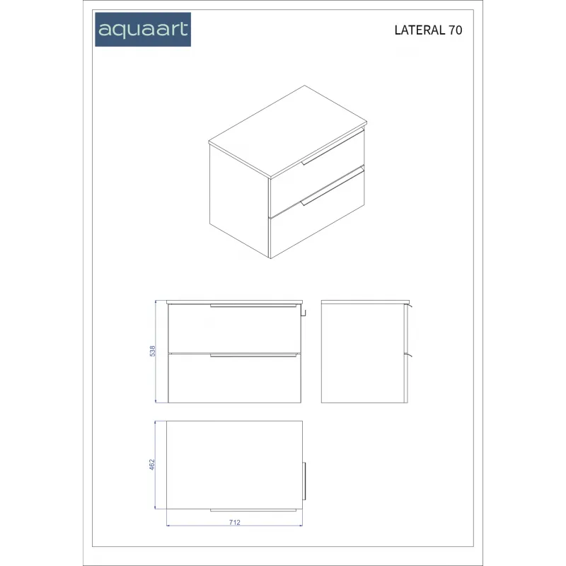 lateral 70 donji kupaonski ormarić u hrast natural dekoru s pločom candela mramor - slika 3