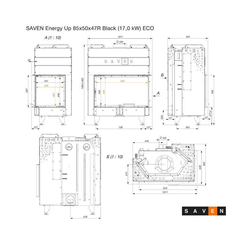 kamin ugradbeni g/saven energy up 85x50x47r (17,0 kw) - crni šamot - slika 10