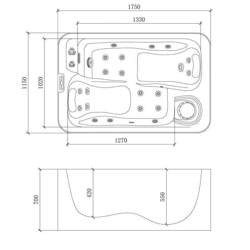 bazen hidromasažni- jacuzzi vanjski split - bijeli mramor 175x115x70 cm - slika 21