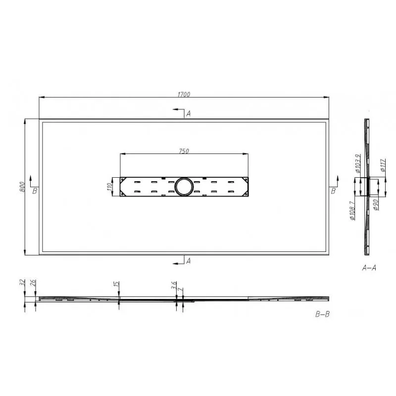 tuš kada smc 170x80cm siva - slika 2