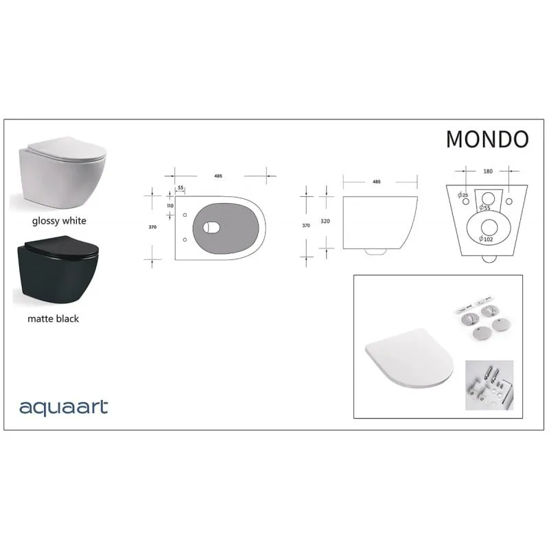mondo black viseća školjka s daskom - rimless 490x370x370 mm - slika 4