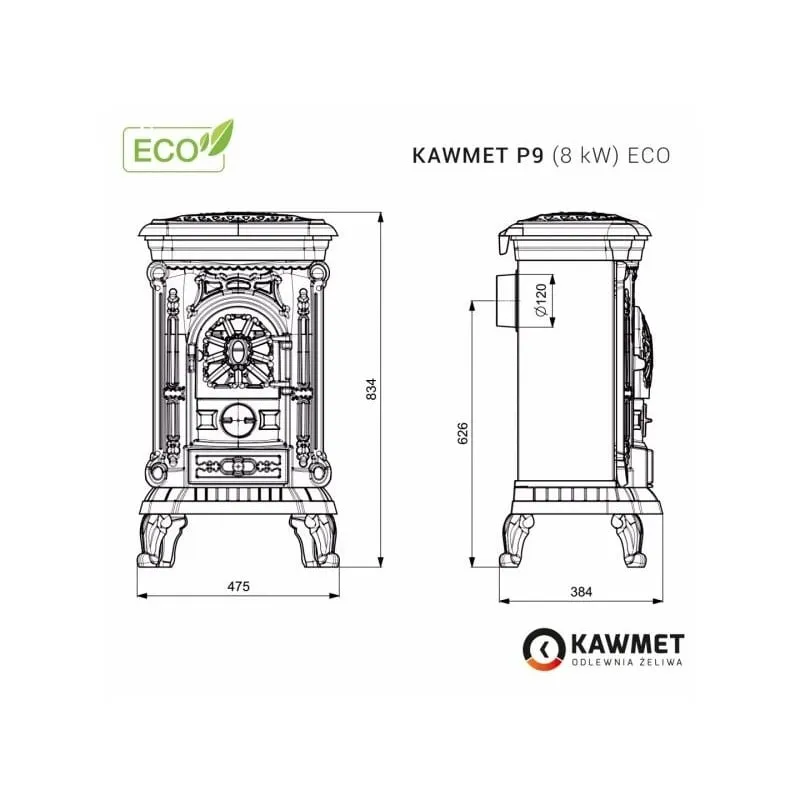 peć na drva kawmet p9 (8kw) eco - slika 4