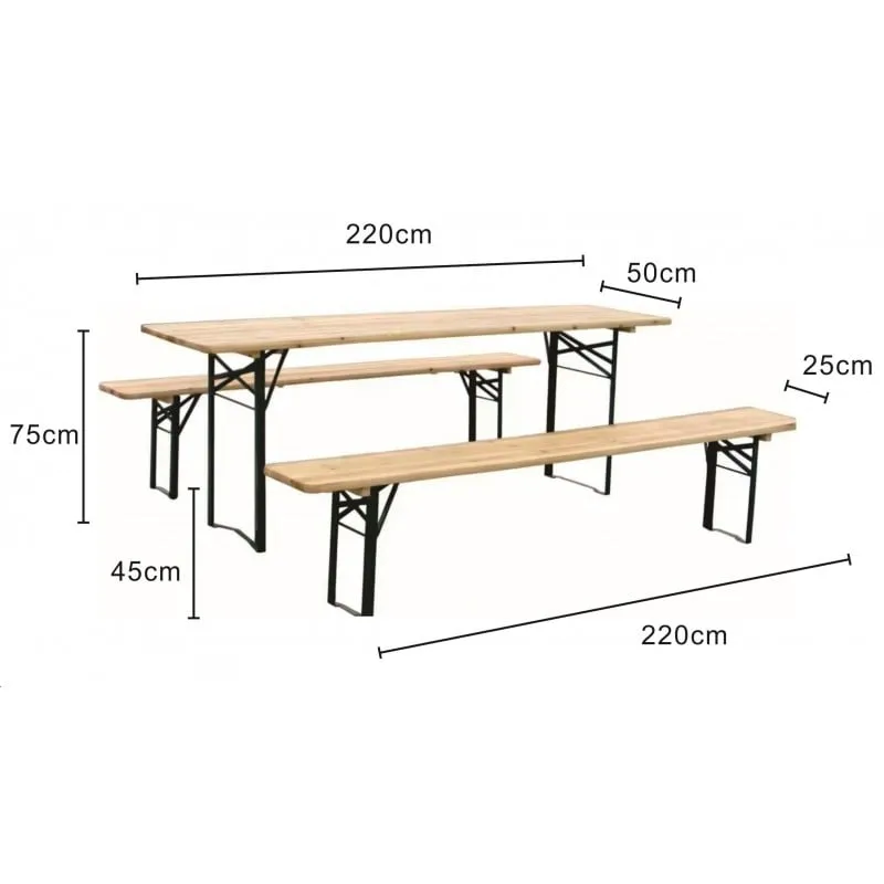 3-dijelni pivski set - stol 220 x 50 cm, klupe 220 x 25 cm, smreka, prirodno zelena - slika 2