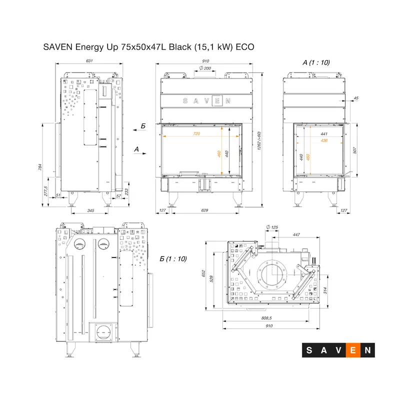 kamin ugradbeni g/saven energy up 75x50x47l (15,1 kw) - crni šamot - slika 10