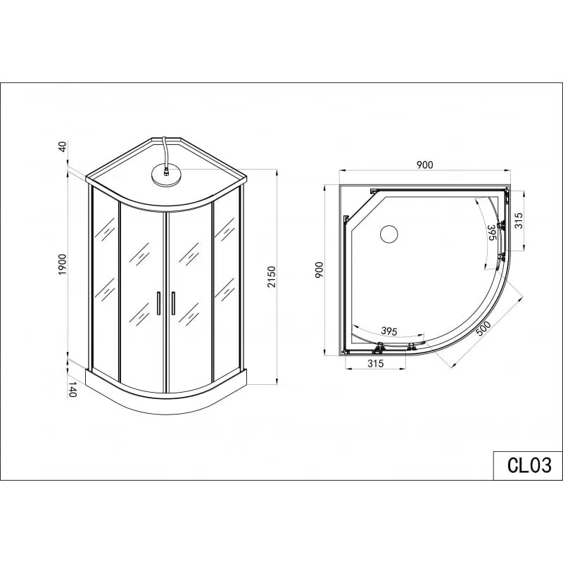 tuš kabina tango 90x90x215cm quick-line - slika 6