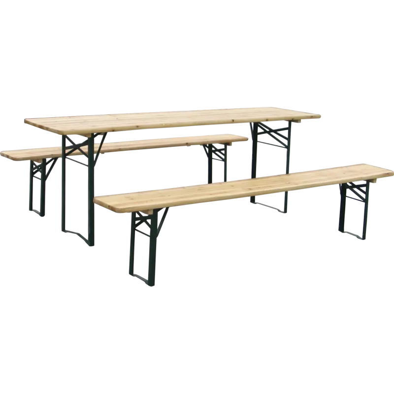 Pivski set 3-dijelni - stol 220 x 70 cm, klupe 220 x 25 cm, smreka, prirodno zelena - Mihovljan, Čakovec