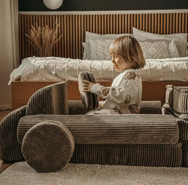 velika modularna sofa za djecu - premium korduro smeđa - slika 9