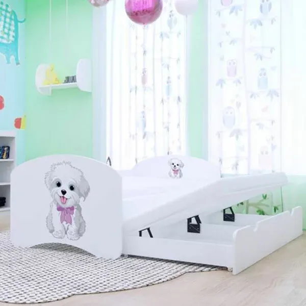 Drveni dječji krevet Happy psić s mašnom s dodatnim ležajem – 180×90 - Vidovec