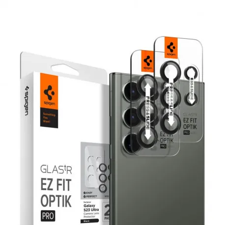 spigen glass ez fit optik pro, zaštitno staklo za kameru telefona, 2 kom, crno - samsung galaxy s23 ultra (agl05950) - slika 1