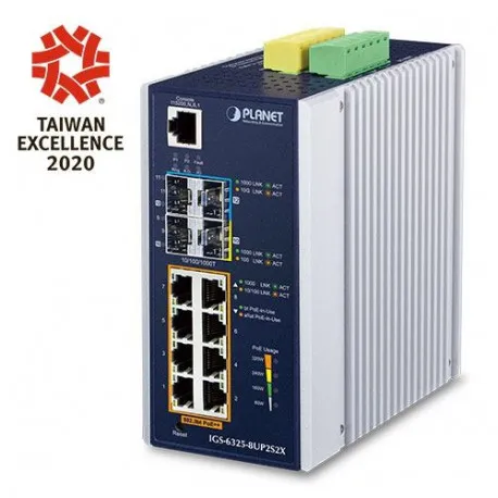 Planet Industrial L3 8-Port 10 100 1000T 802.3bt PoE 2-Port 1G 2.5G SFP 2-Port 10G SFP Managed Ethernet Switch - Umag