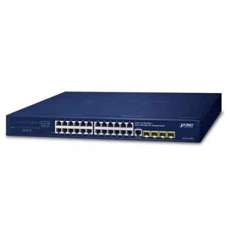 Planet 24-Port 10 100 1000T 4-Port 100 1000X SFP Managed Gigabit Switch with 36-72V DC Redundant Power - Umag