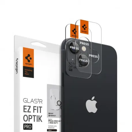 Spigen Glass EZ Fit Optik Pro, zaštitno staklo za kameru telefona, 2 kom, crno - iPhone 14/iPhone 14 Plus (AGL05213) - Umag