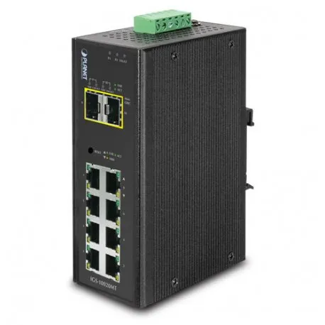 Planet Industrial 10-Port (8x 1GbE RJ45 2x 100 1000X SFP Slots) Managed Switch (-40 to 75C) - Umag
