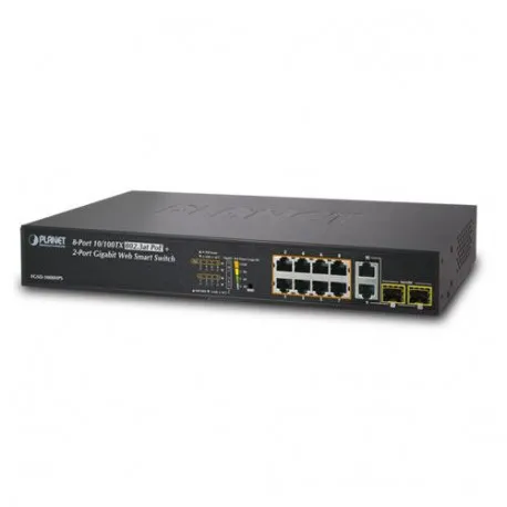 Planet 10-Port Web Managed PoE Switch (8x 100Mbps 802.3at PoE (125W) 2x combo GbE SFP) Uplink Ports Rackmount Desktop Sw - Umag