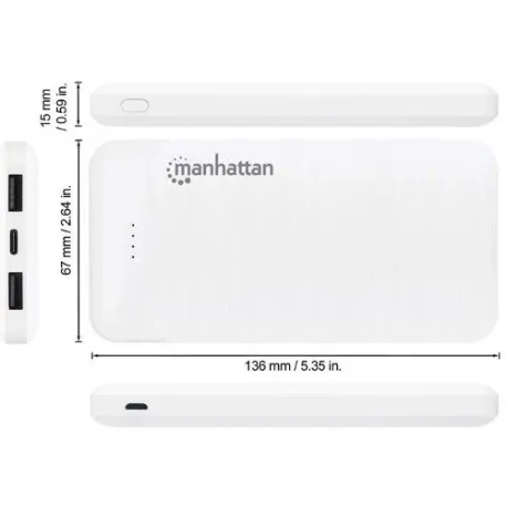manhattan powerbank 10000mah,usb-c,microusb-a,bije - slika 1