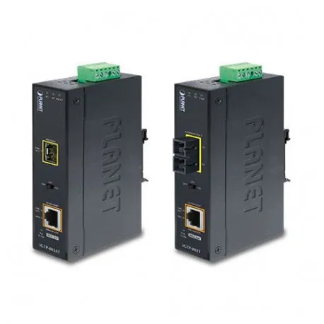 Planet Industrial 1G Optical (SC,MM)-550m to 1GbE RJ45 802.3at PoE Injector Media Converter (-40 to 75C) - Umag