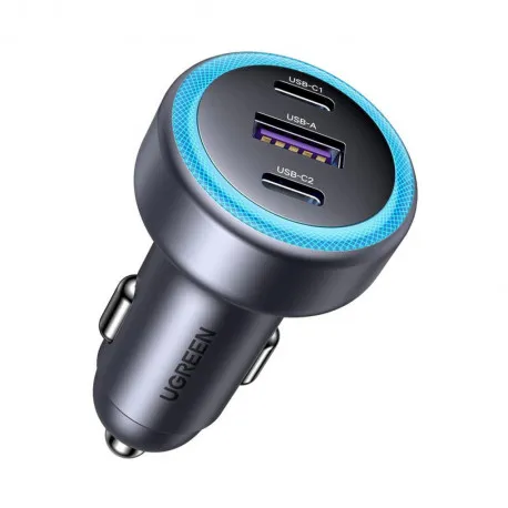 ugreen auto punjač 30w, 2×usb-c/1×usb-a, pd3.0/qc3.0, sivi - slika 1