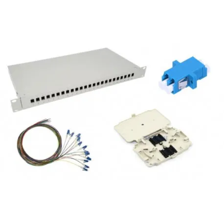 NFO Patch Panel 1U 19" Closed - Singlemode 24x LC UPC Duplex Adapter Pigtail kazeta SET - Umag