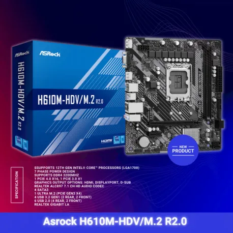 Asrock Intel LGA1700 H610M-HDV M.2 R2.0 - Umag