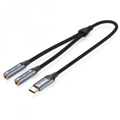 Vention USB-C Male to Dual 3.5MM Jack Earphone Adapter 0.3M Gray - Umag