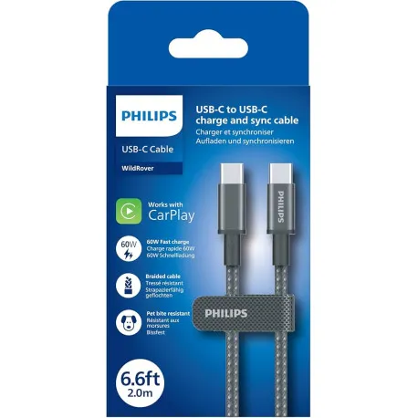 philips usb-c na usb-c kabel, 2m, 3a, 60w, 480mbps - slika 1