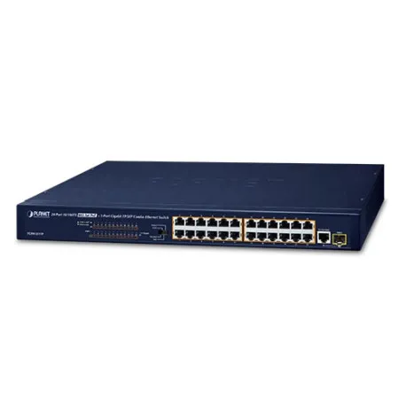 PLANET 24-Port 10/100BASE-TX 802.3at PoE + 1-Port Gigabit, TP/SFP Combo, Ethernet Switch - Umag
