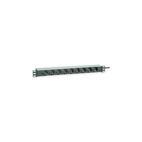 roline strujna priključnica 19", 9×schuko, 45°, 16a, schuko priključak kabela, 2.0m, aluminium - slika 1