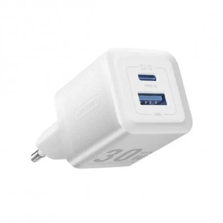 vention 2-port usb (c a) gan charger (30w 30w) eu-plug, white - slika 1