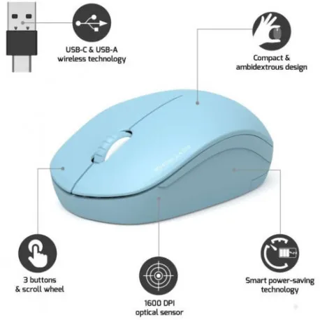 Port miš OFFICE bežični USB-A/USB-C,svijetlo-plava - Umag
