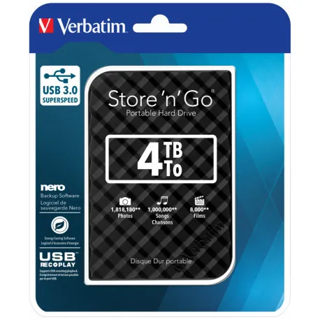 Externi hard disk Verbatim 53223 Store'n'Go 2.5" 4TB USB 3.0 Gen2 black - Umag