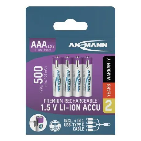 Ansmann Li-Ion batteries AAA type 500 (min. 400 mAh) 4pcs. paper blister - Umag