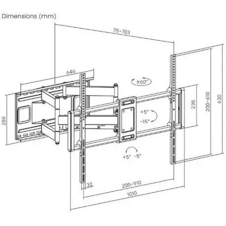Manhattan TV nosač zidni 60"-120" do 120kg, crni - Umag